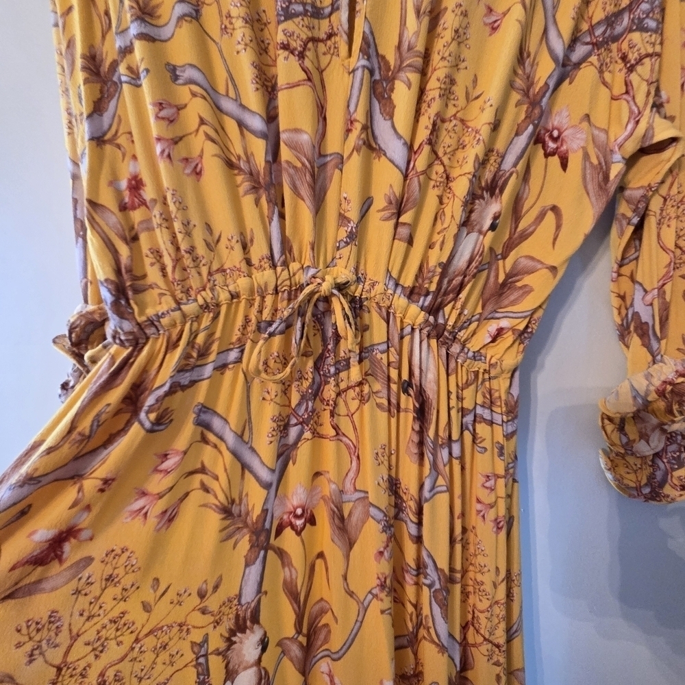 H&M Johanna Ortiz Women's Yellow Floral Boho Frill Summer Midi Crepe Dress Sz XS - Picture 12 of 16